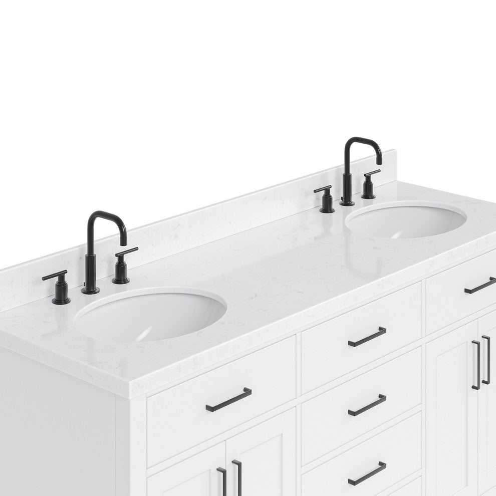 Ariel Hepburn 66"  Double Oval Sinks Vanity, Carrara Quartz