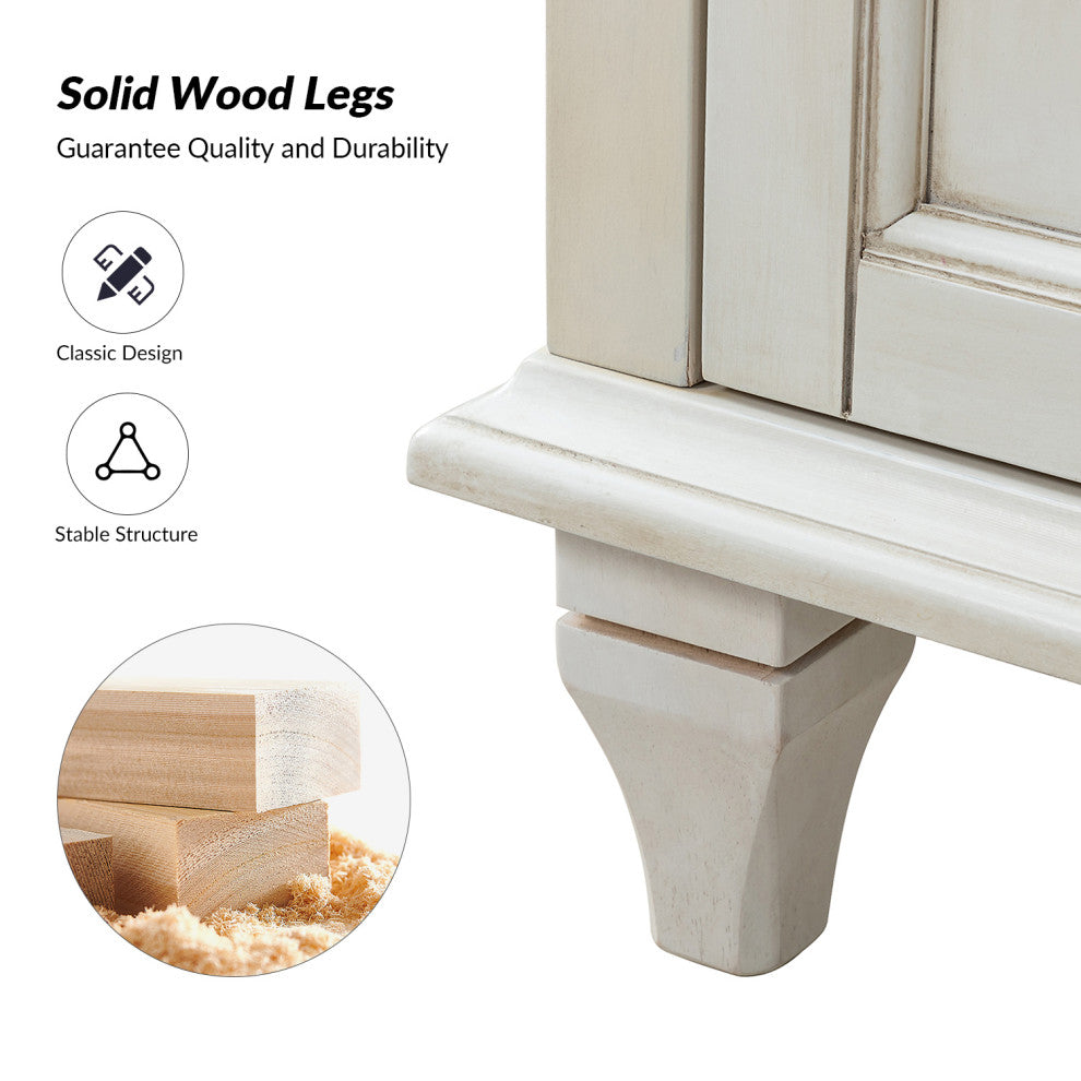 Traditional Sideboard With Storage With 3 Drawers, White