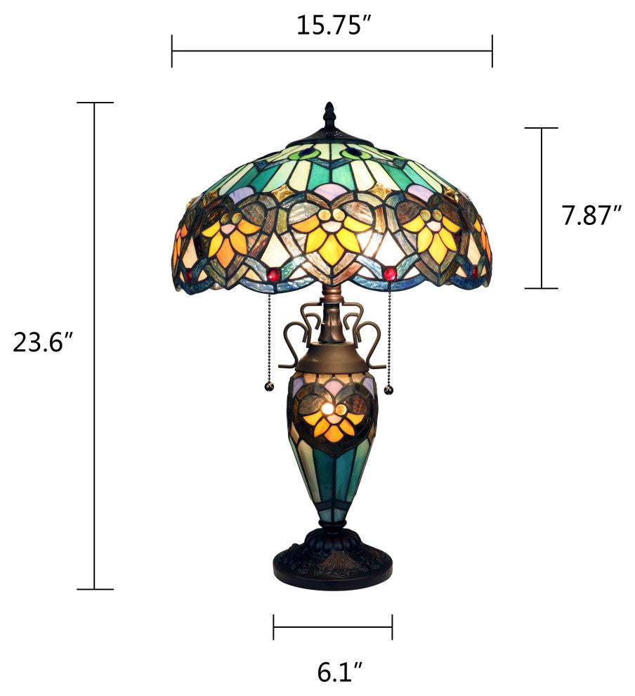 Kendall Tiffany 3-Light Victorian Doublelit Table Lamp 16" Shade