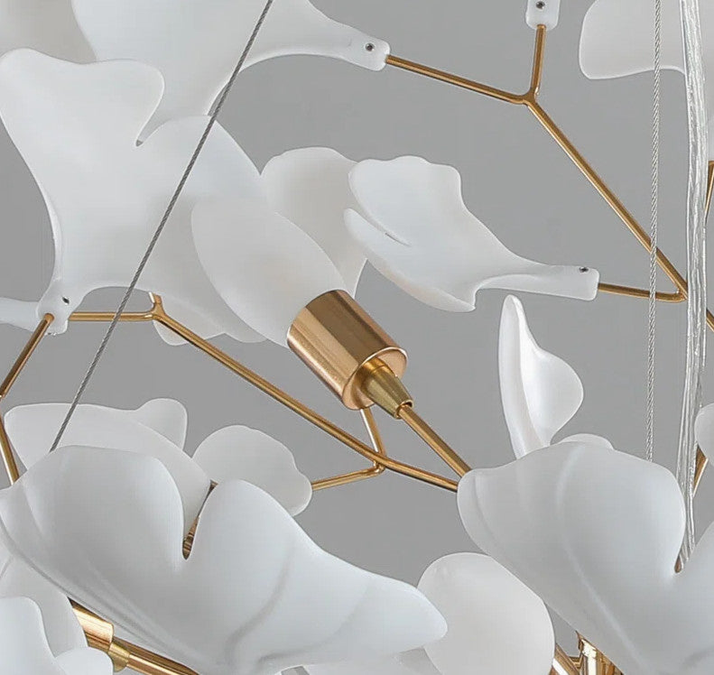 Ceramic Ginkgo Leaf Tree Branch Chandelier Lighting, L40"