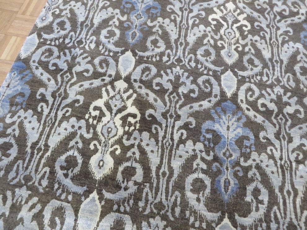 9x12 Handmade Chocolate Brown Ikat Peshawar Oriental Rug