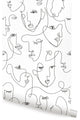 Minimalist Faces Line Art Peel and Stick Vinyl Wallpaper, Black, 24"w X 60"h