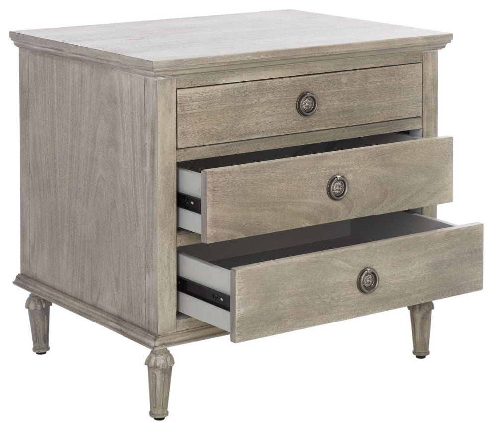 Safavieh Couture Lisabet 3 Drawer Wood Nightstand, Light Grey