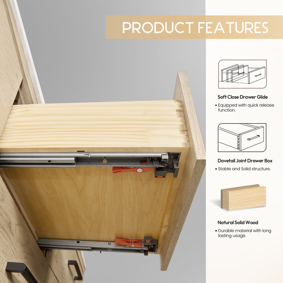 Porto Bath Vanity with White Quartz Stone Top, Natural Oak, 72 in., No Mirror