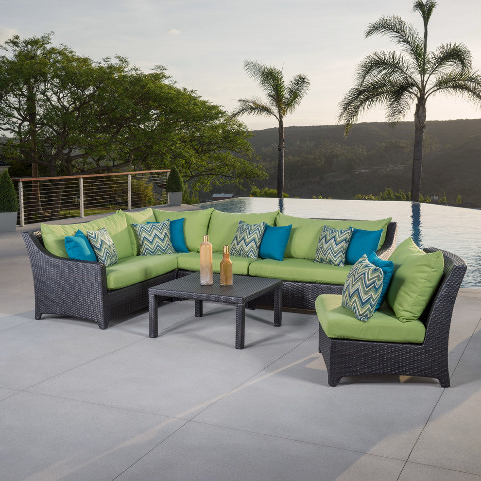Deco 6 Piece Aluminum Outdoor Patio Sectional and Table Set, Ginkgo Green