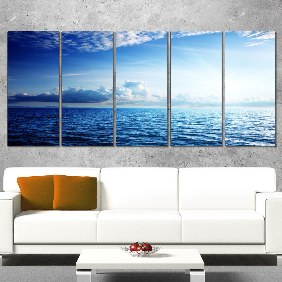 "Blue Caribbean Sea And Perfect Blue Sky" Seascape Art Canvas, 5 Panels, 60"x28"