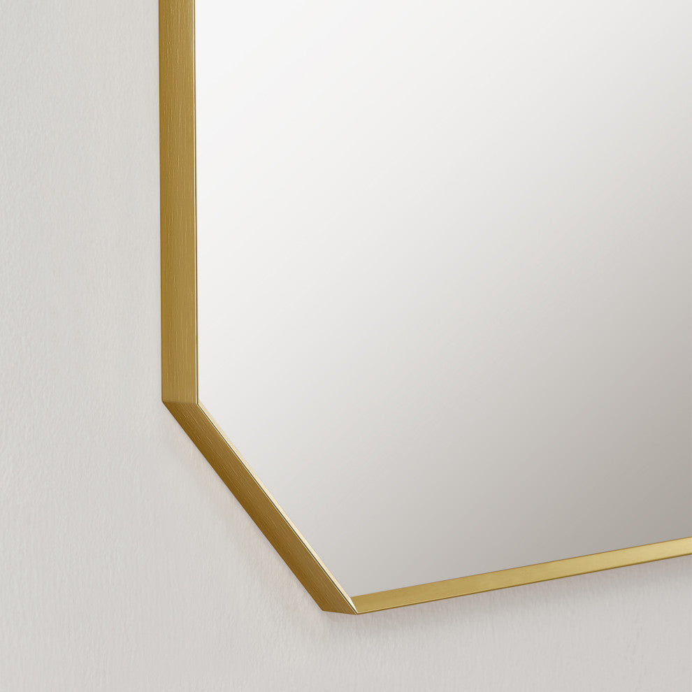 Allure Octagon Framed Bathroom Wall Mirror, Brushed Gold, 48"
