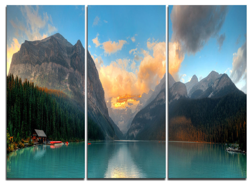"Lake Louise Sunrise Banff Park" Metal Wall Art, 3 Panels, 36"x28"