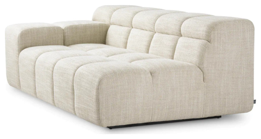 Beige Grid-Tufted Modular Sofa, Eichholtz Hunter, Left