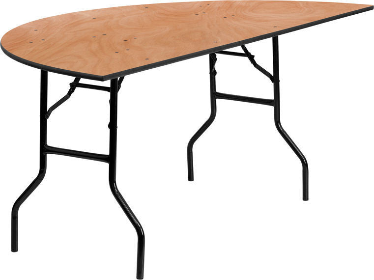 Contemporary 72'' Half-Round Wood Folding Banquet Table
