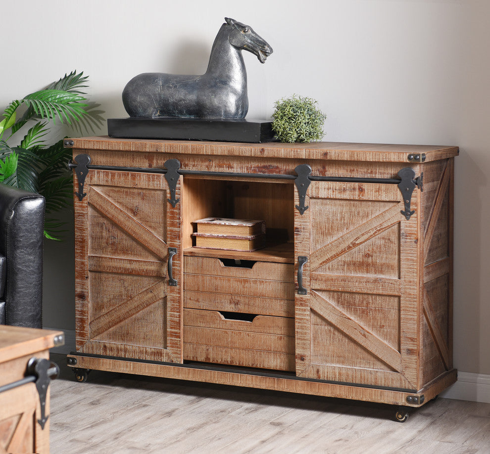 Presley 2 Door, 2 Drawer and Open Center Cabinet, Natural Brown