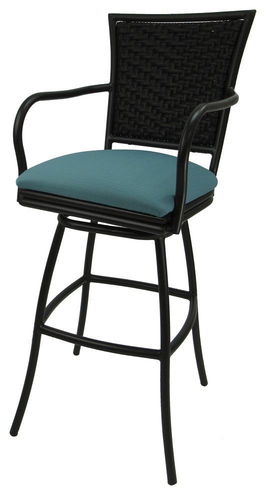 Outdoor Patio Extra Tall Spectator Swivel Bar Stool, Erin Aqua Linen Brown, 35"