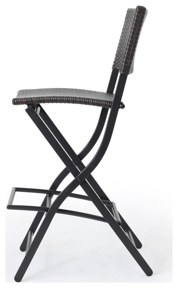 GDF Studio Marinelli Outdoor Multibrown Wicker Bar Stools, Set of 4