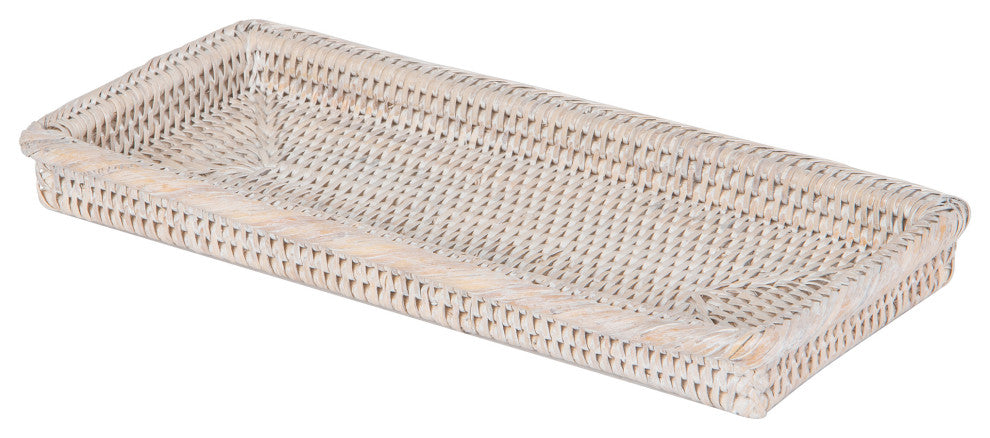 La Jolla Rattan Vanity and Bathroom Tray, White-Wash