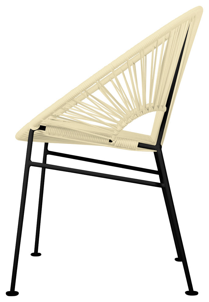 Concha Indoor/Outdoor Handmade Dining Chair, Ivory Weave, Black Frame