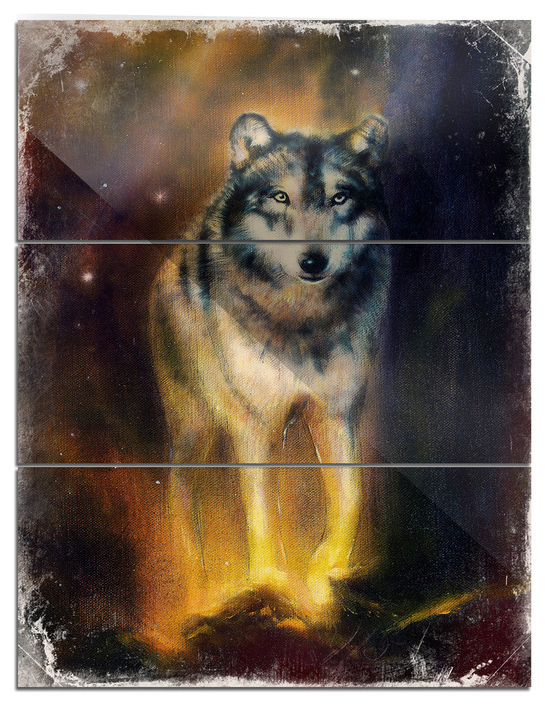 "Calm Wolf Illustration" Glossy Metal Wall Art, 3 Panels, 28"x36"
