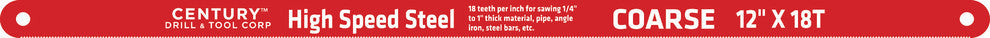High Speed Steel Hacksaw Blade, 12"x18T