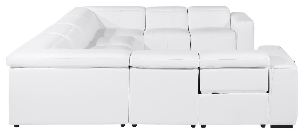 Niccolo Italian Leather 8-Piece U-Shaped 4 Power Reclining Sectional, White.