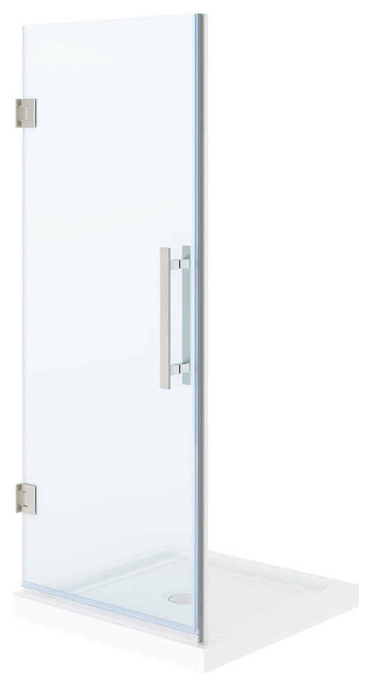 Panama Alcove Frameless Pivot Hinge Shower Door Kit With Base Pan, 2025, Satin Nickel, 32x32"