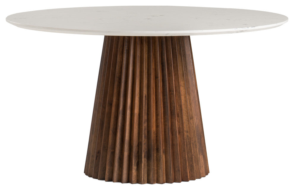 Modrest Nancy Mid-Century Modern White Marble + Walnut Round Dining Table