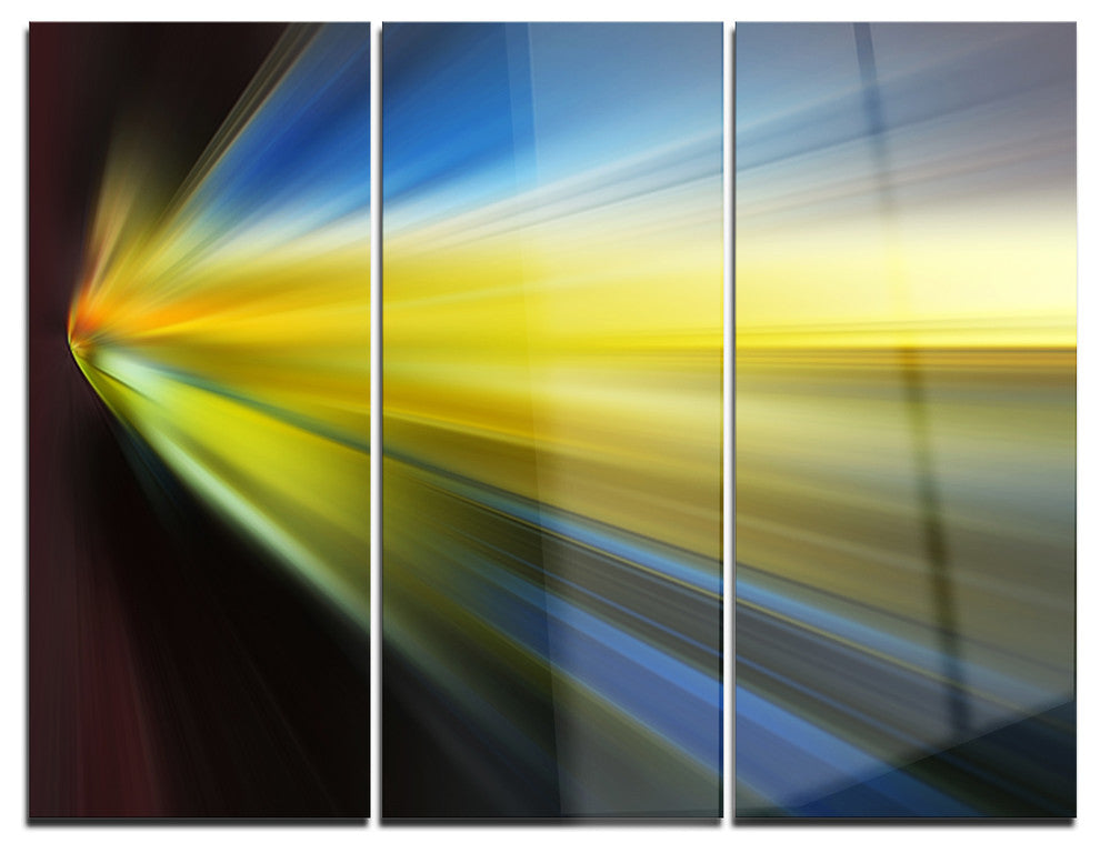 "Brown Blue Focus Light" Digital Metal Wall Art, 3 Panels, 36"x28"