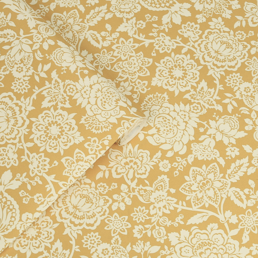 Laura Ashley Trailing Laurissa Wallpaper, Pale Ochre Yellow