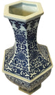 Large Blue and White Hexagonal Porcelain Vase Chinese Floral Pattern