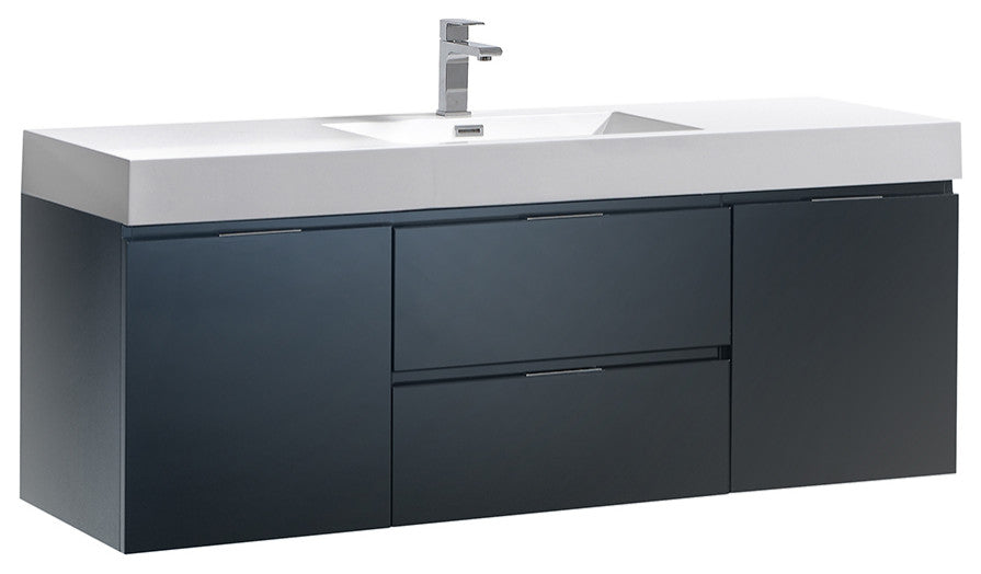 Valencia Wall Hung Bathroom Vanity, Dark Slate Gray, 60"