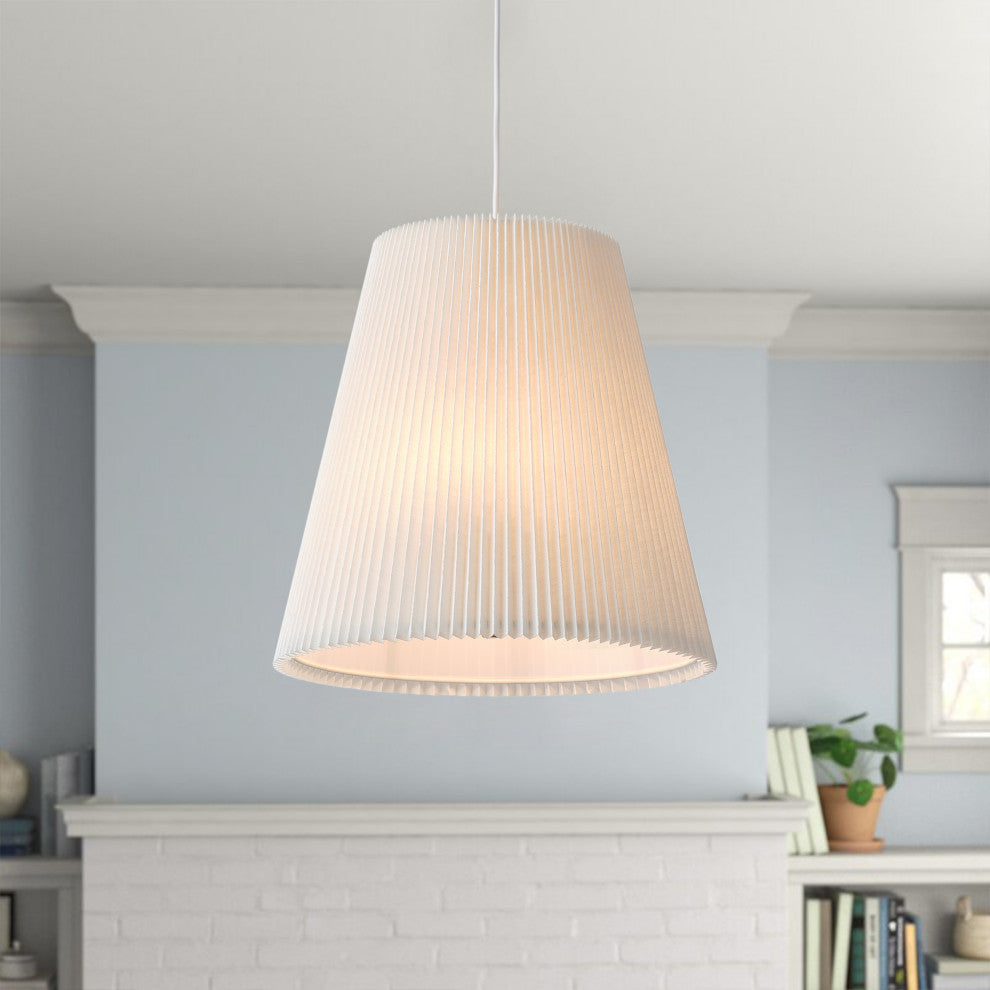 Modern Brass Pendant Lighting With Off-White Pleated Fabric Shade