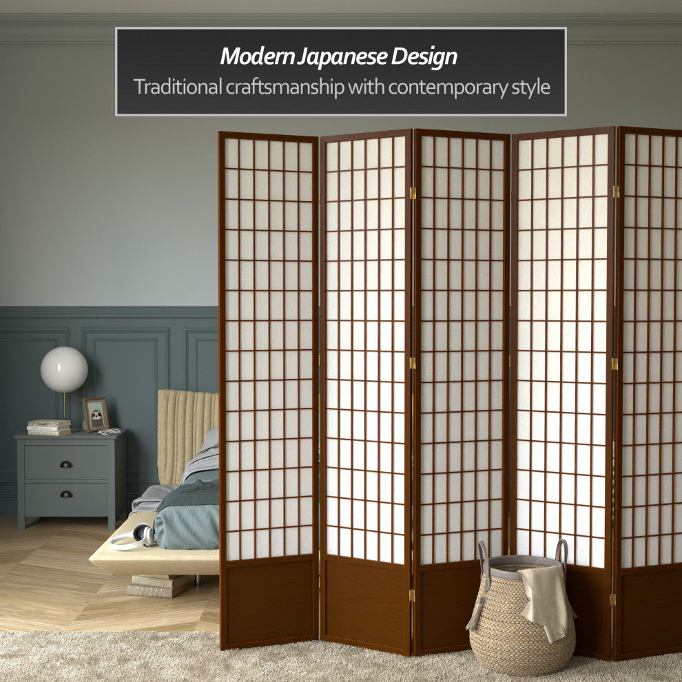 7' Tall Window Pane Shoji Screen, Walnut, 8 Panels