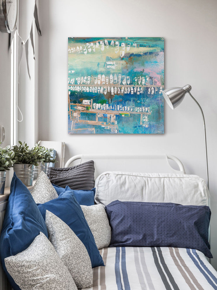 "Docked White Boats" Painting Print on Wrapped Canvas, 40"x40"
