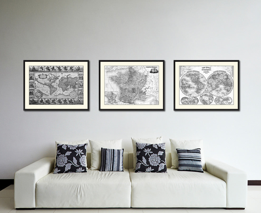 Mideavel France Crusades Vintage B&W Map Canvas Print, 28"x37"