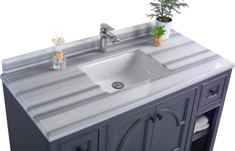 Odyssey, 48, Maple Gray Cabinet With White Stripes Marble Countertop