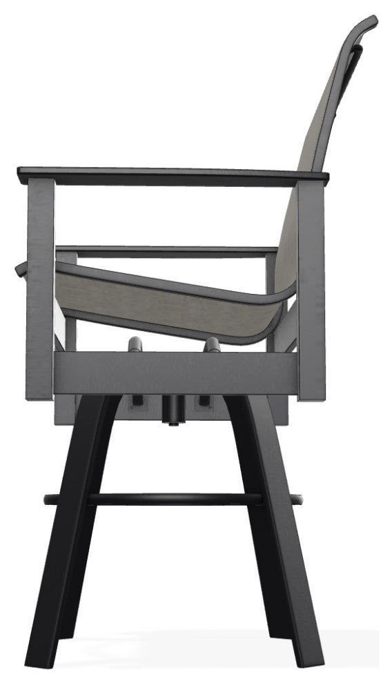 Leeward Sling Bar Height Outdoor Swivel Armchair, Storm/Black