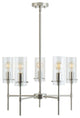Effimero Stem Hung Chandelier With Clear Glass Cylinder, Brushed Nickel, 5 Light