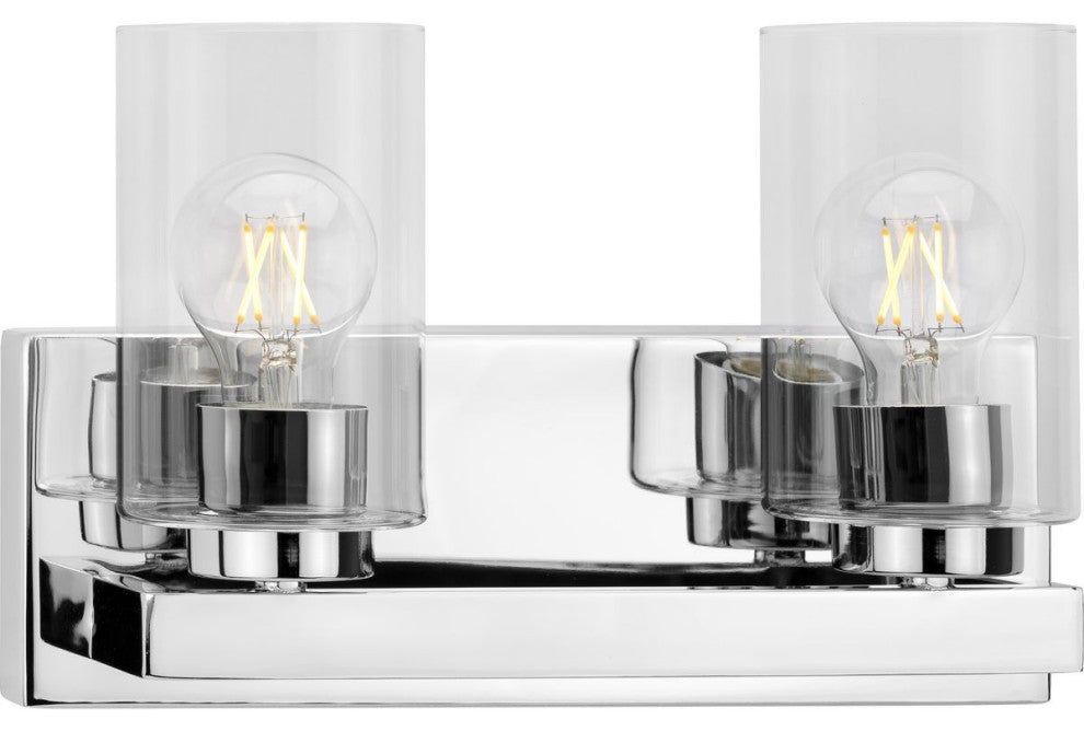 Goodwin 2-Lt Polished Chrome Modern Vanity Light With Clear Glass
