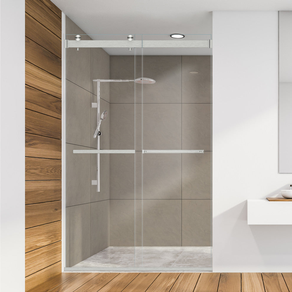 Marcelo By Pass Frameless Shower Door, Clear Glass, Brushed Nickel, 48"wx76"h