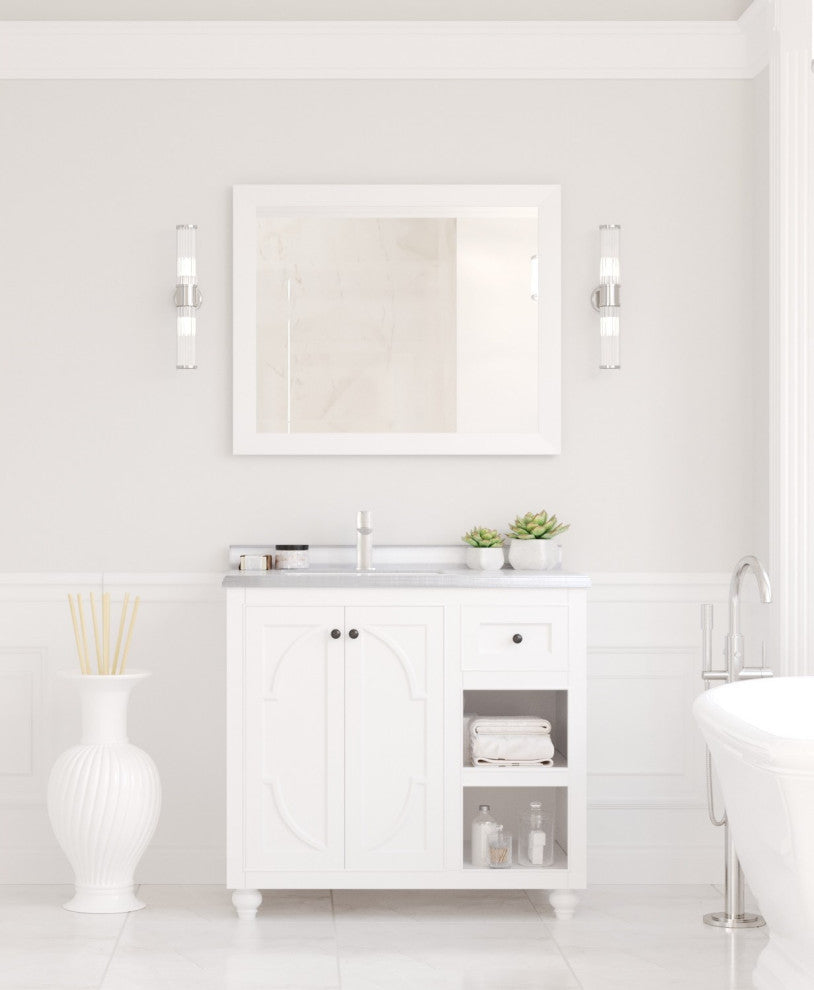 Odyssey, 36" White Cabinet With White Stripes Marble Countertop