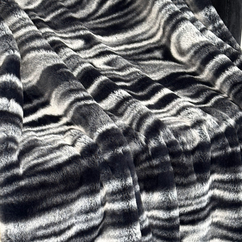 Plutus Black White Galaxy Faux Fur Throw Blanket, 102"L x 116"W Cal King