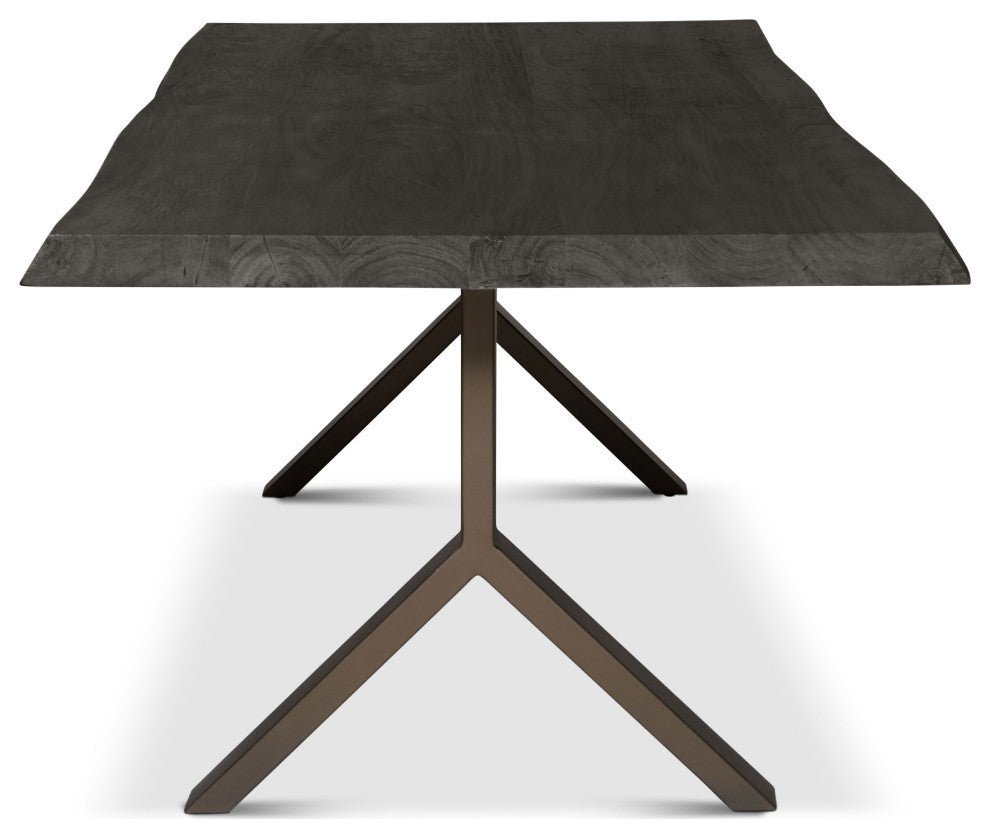 Brooks Dining Table, Y Base, 40"x79", Ebonized Top, Brass Base