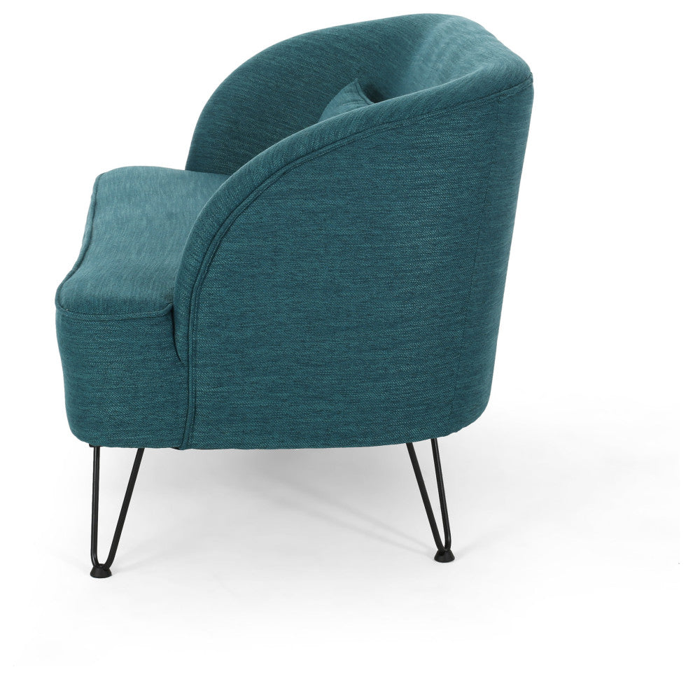 Jordan Modern Fabric Loveseat With Hairpin Legs, Teal