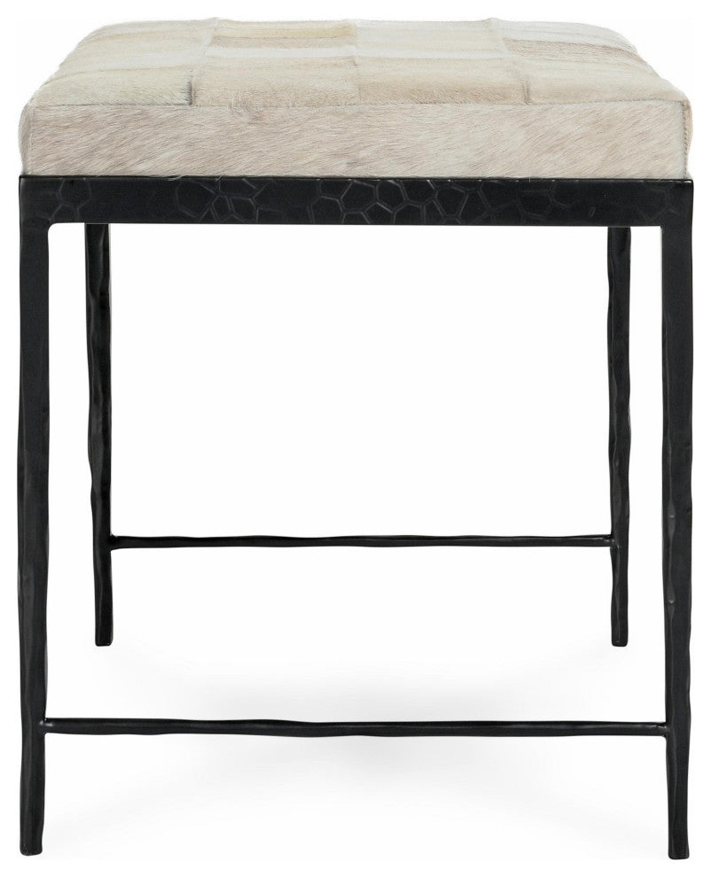 Achen Leather Hide Ottoman Bench by Kosas Home , Beach Ivory, 28"