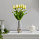 22" Dutch Tulip Artificial Arrangement, Stoneware Vase With Gold Trimming