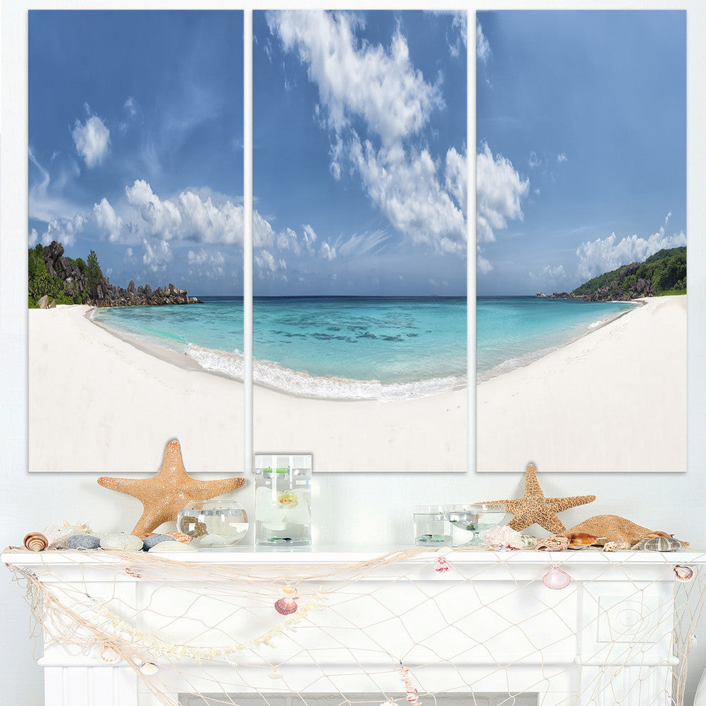 "Majestic Seychelles Beach Panorama" Metal Wall Art, 3 Panels, 36"x28"