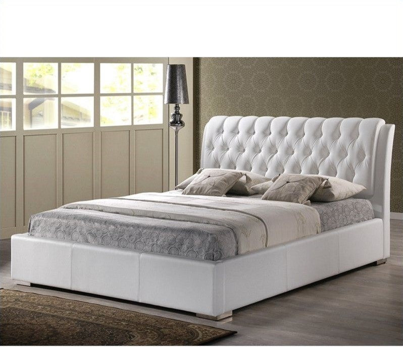 Baxton Studio Bianca Modern Bed With Tufted Headboard, White, Full