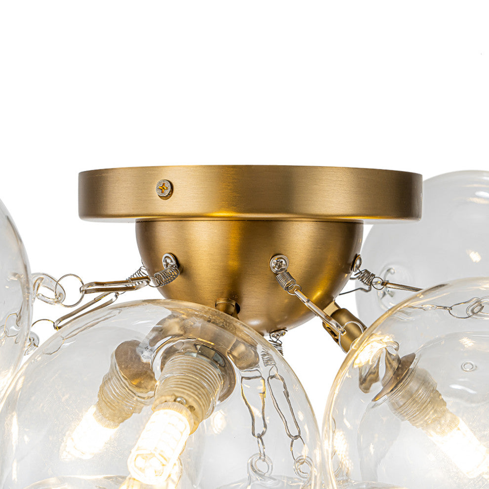 Modern 3-Light Sputnik Design Clear Glass Bubble Semi Flush Mount, Brass