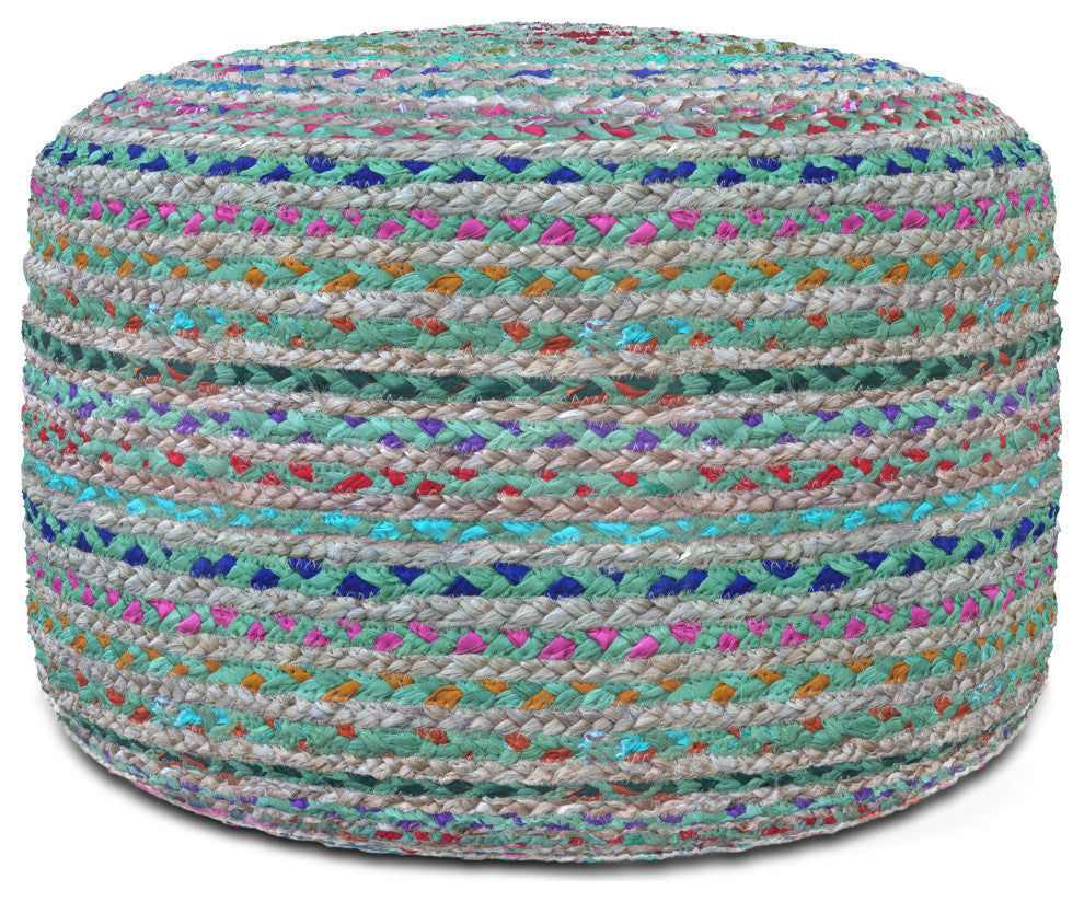 Margo Round Pouf, Braided Jute, Green