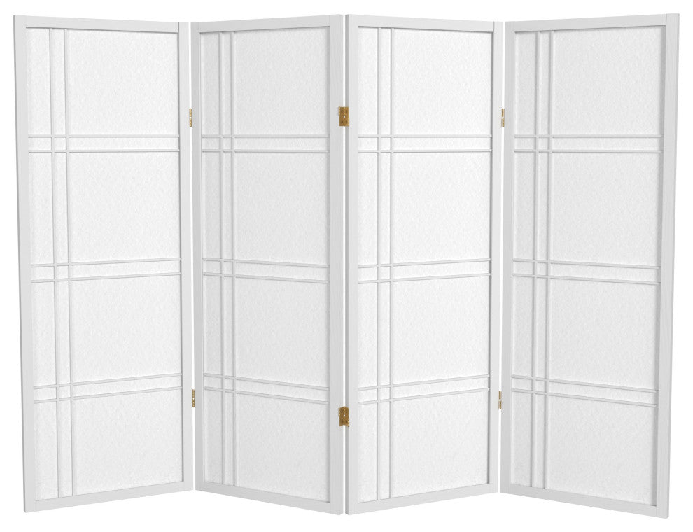 4' Tall Double Cross Shoji Screen, White, 4 Panels