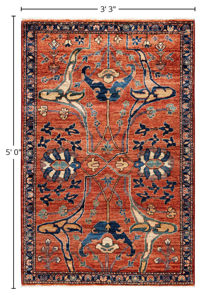 Serapi One-of-a-Kind Hand-Knotted Area Rug Red, 3'3" x 5'0"