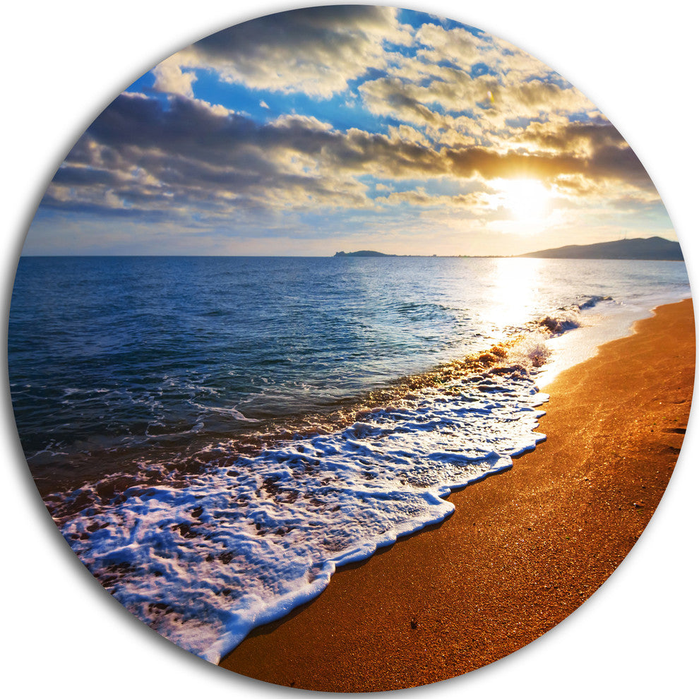 Heavy Clouds Over Morning Beach, Seashore Large Disc Metal Artwork, 11"